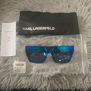 Karl Lagerfeld Women's Blue Mirrored Cat-Eye Sunglasses